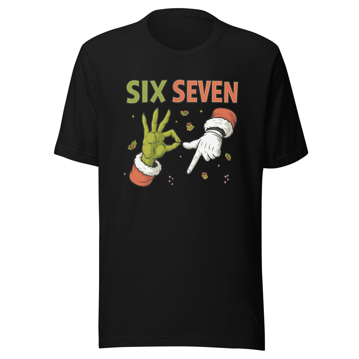 Six Seven – Christmas Meme Edition – Unisex T-Shirt – schwarz, Vorderansicht