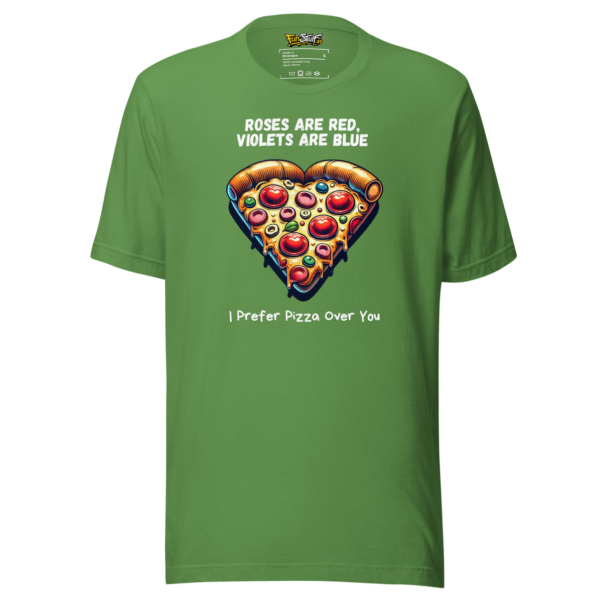 Roses Are Red – I Prefer Pizza Over You – Unisex T-Shirt – grün, Vorderansicht