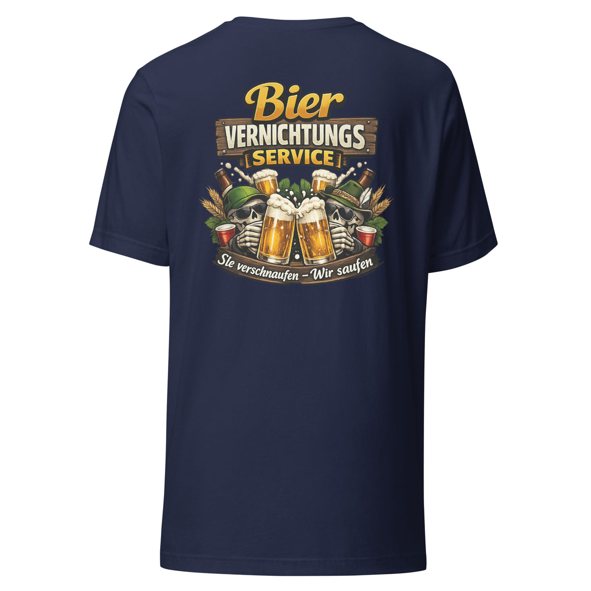 Bier Vernichtungs Service – Backprint Unisex T-Shirt – navyblau, Rückansicht