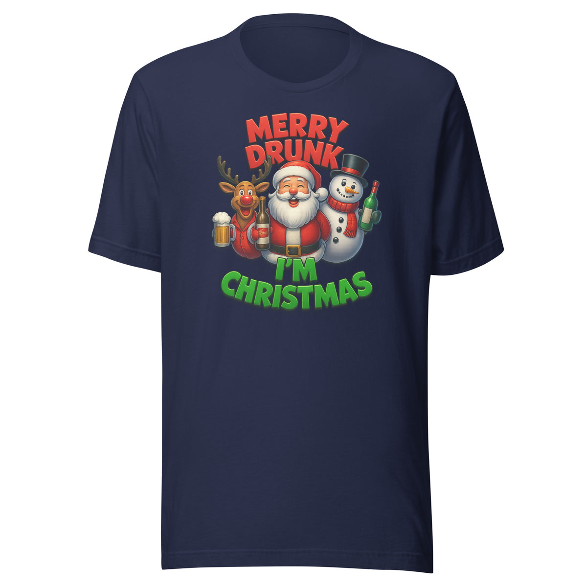 Merry Drunk I’m Christmas – Unisex T-Shirt – navyblau, Vorderansicht