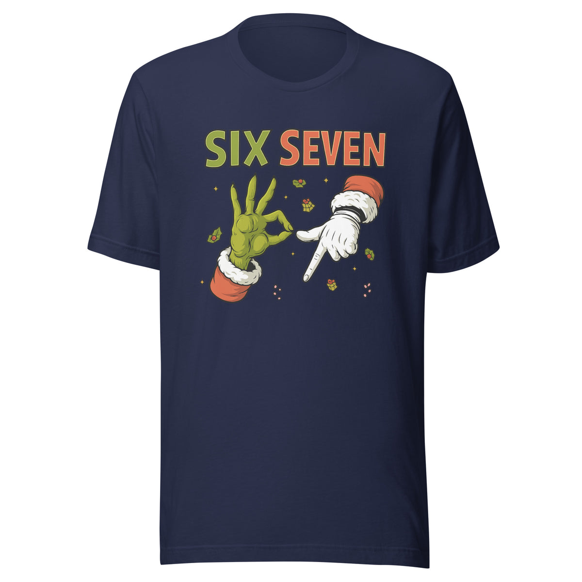 Six Seven – Christmas Meme Edition – Unisex T-Shirt – navyblau, Vorderansicht