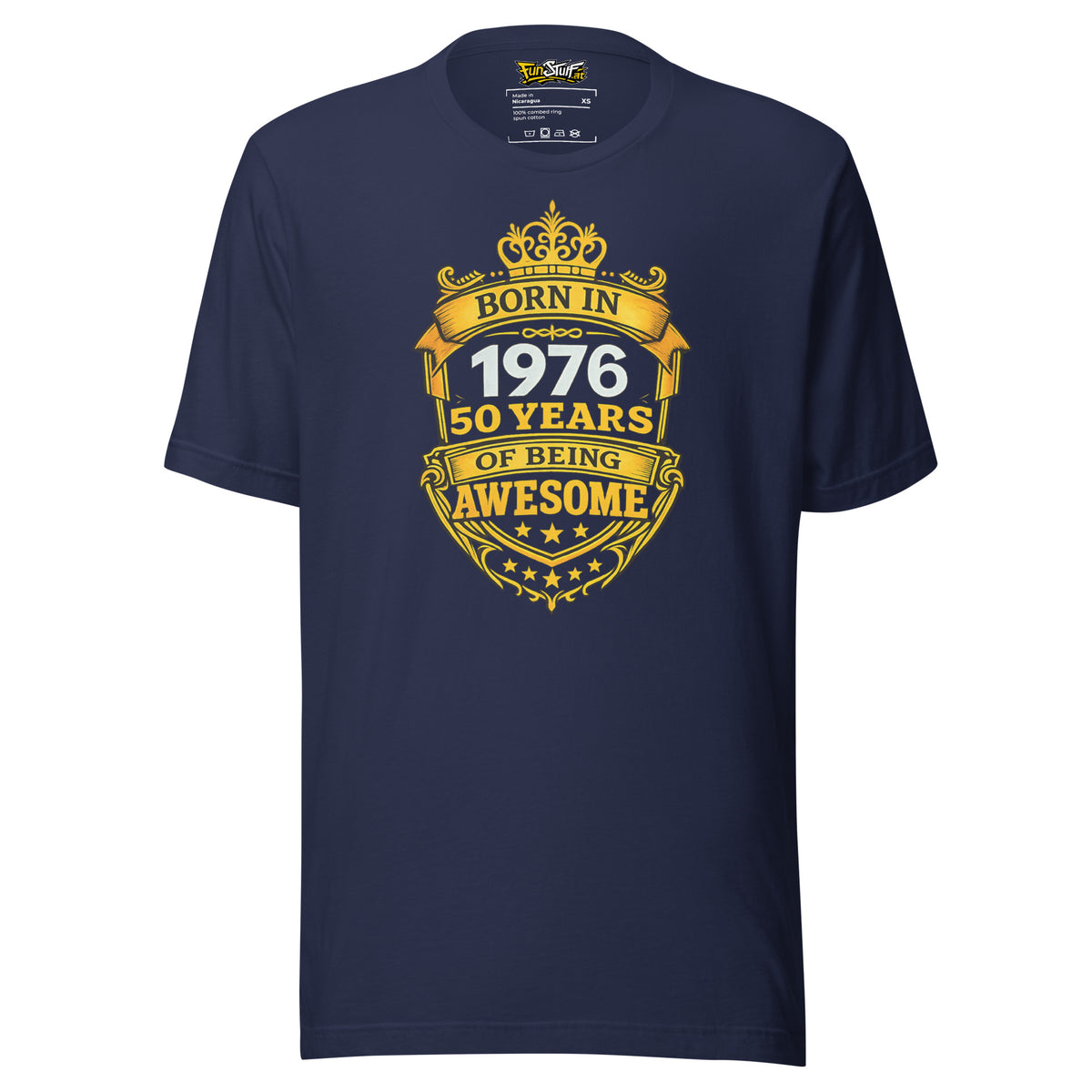 Born in 1976 – 50 Years of Being Awesome – Unisex T-Shirt – navyblau, Vorderansicht