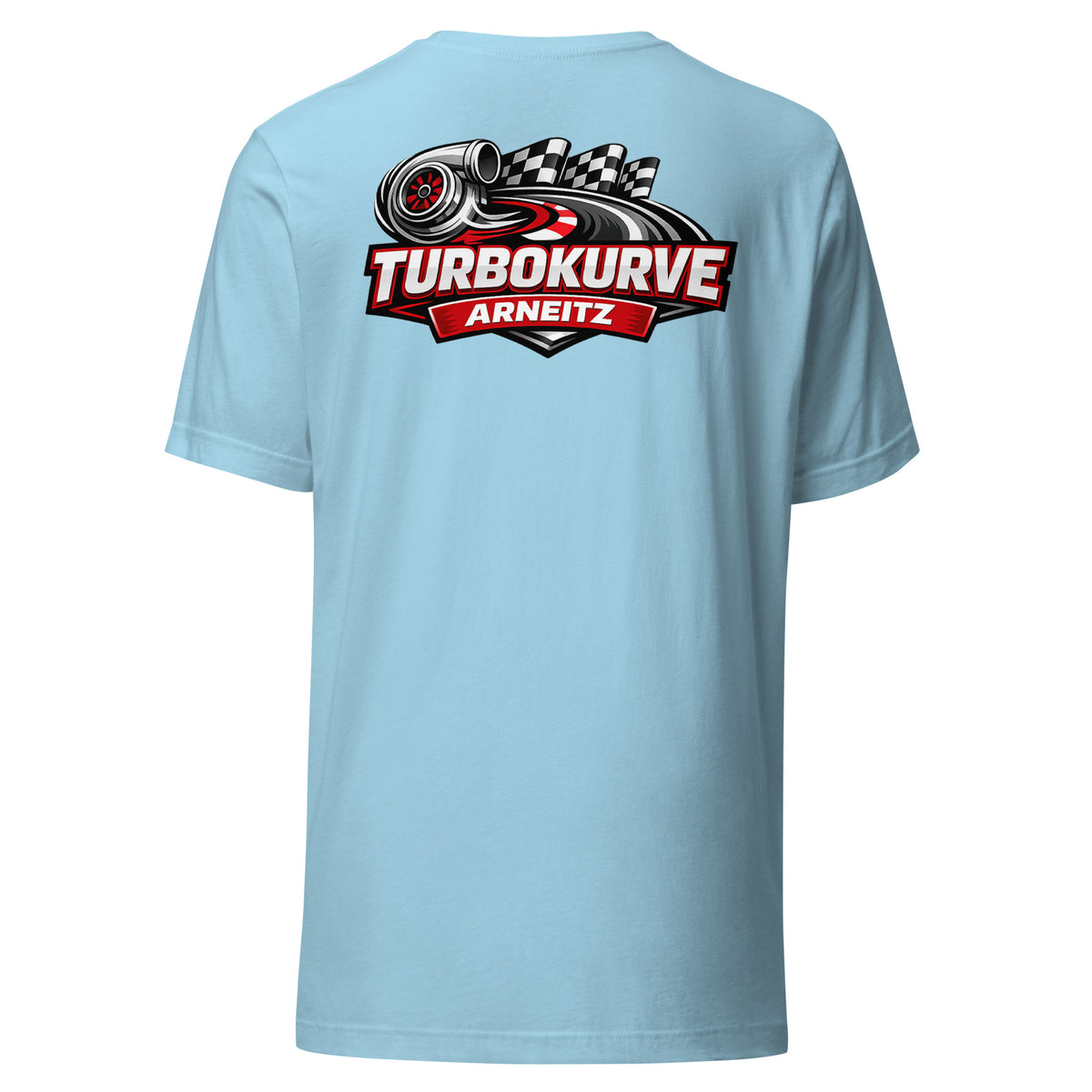 Turbokurve Arneitz – Backprint Unisex T-Shirt – blau, Rückansicht