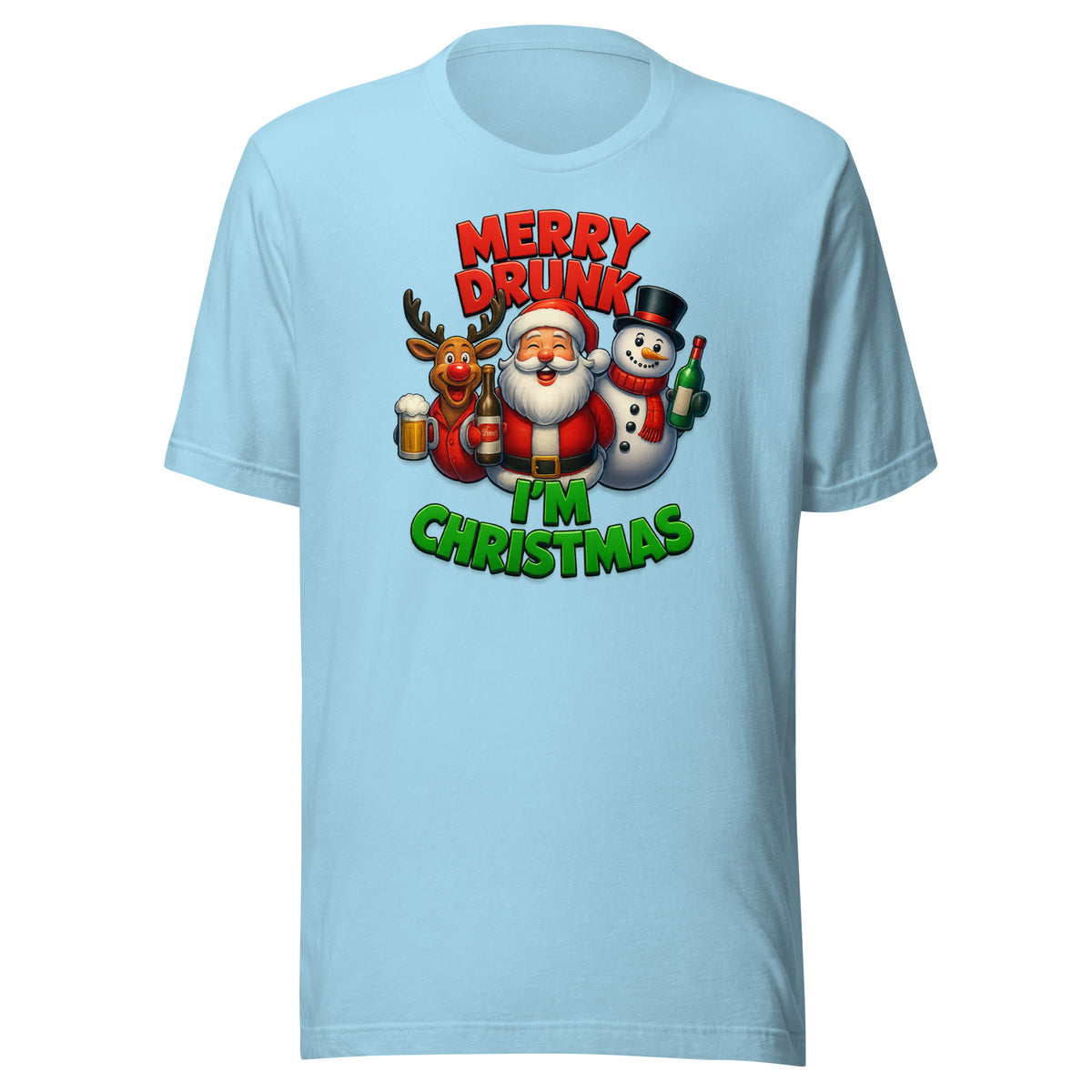 Merry Drunk I’m Christmas – Unisex T-Shirt – blau, Vorderansicht