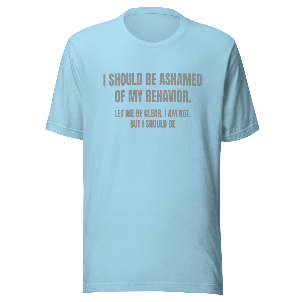 Ashamed of My Behavior – Unisex T-Shirt – blau, Vorderansicht