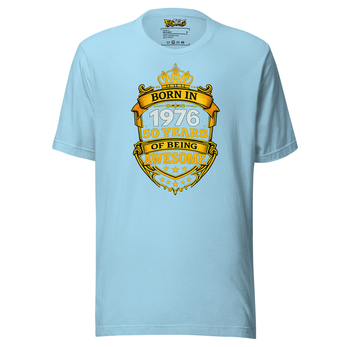 Born in 1976 – 50 Years of Being Awesome – Unisex T-Shirt – blau, Vorderansicht