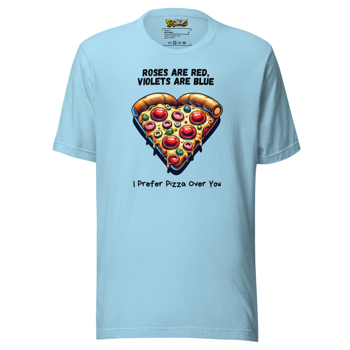 Roses Are Red – I Prefer Pizza Over You – Unisex T-Shirt – blau, Vorderansicht