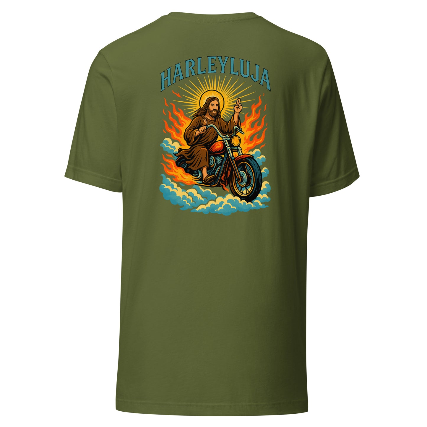 Harleyluja – Jesus fährt Chopper – Backprint T-Shirt