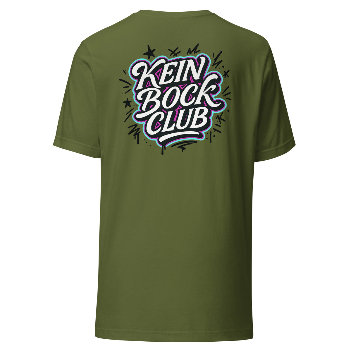 Kein Bock Club – Unisex T-Shirt Backprint – olivgrün, Rückansicht