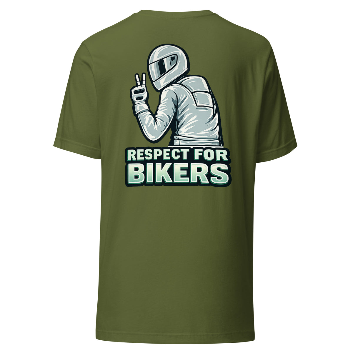 Respect for Bikers – Unisex T-Shirt (Backprint) – olivgrün, Rückansicht