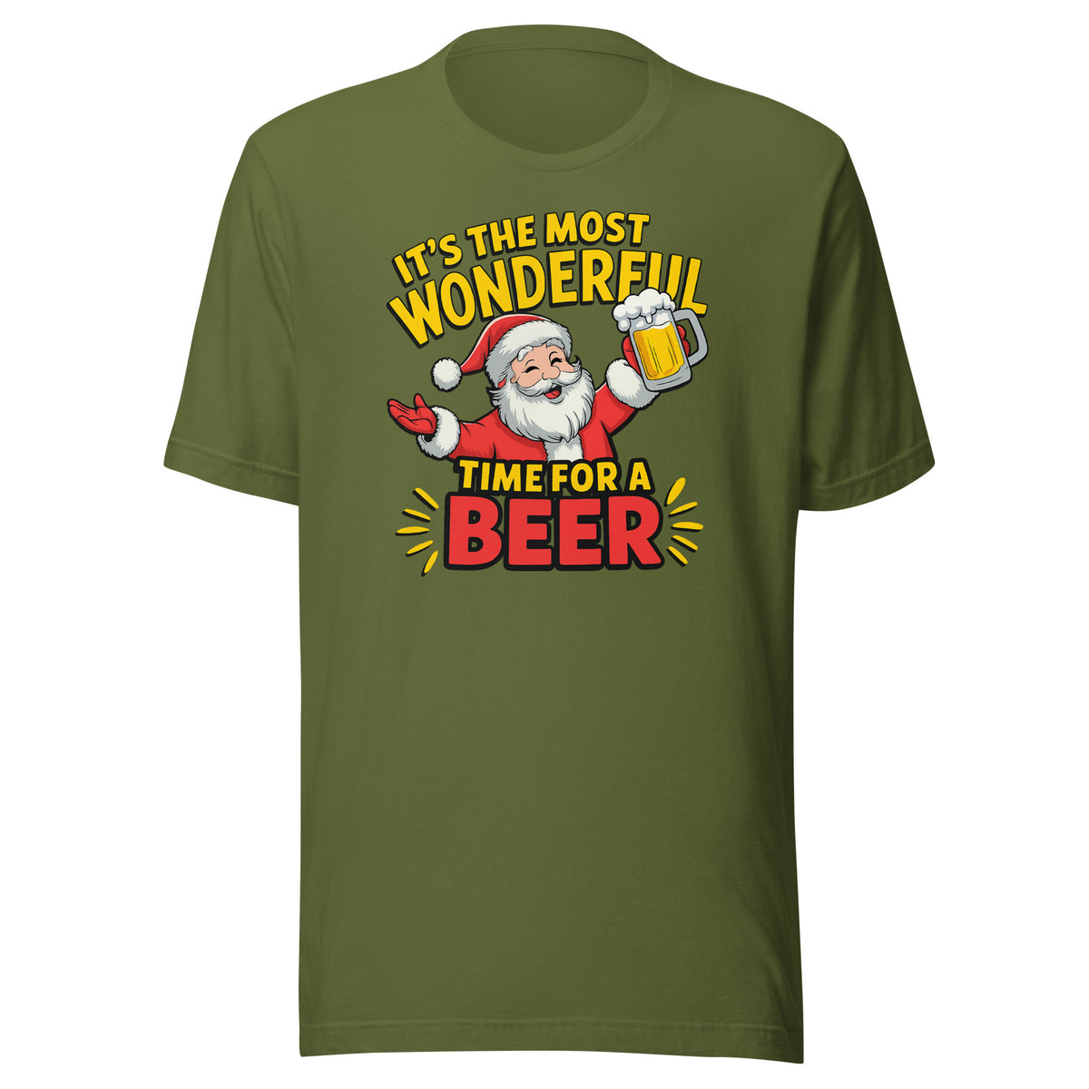 It’s the Most Wonderful Time for a Beer – Unisex T-Shirt – olivgrün, Vorderansicht
