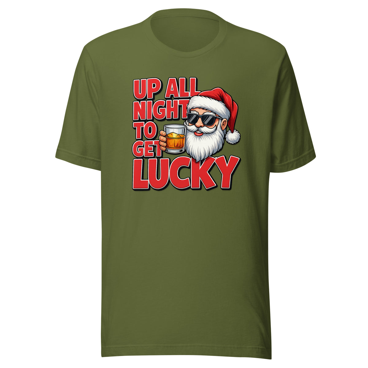 Up All Night To Get Lucky – Unisex T-Shirt – olivgrün, Vorderansicht