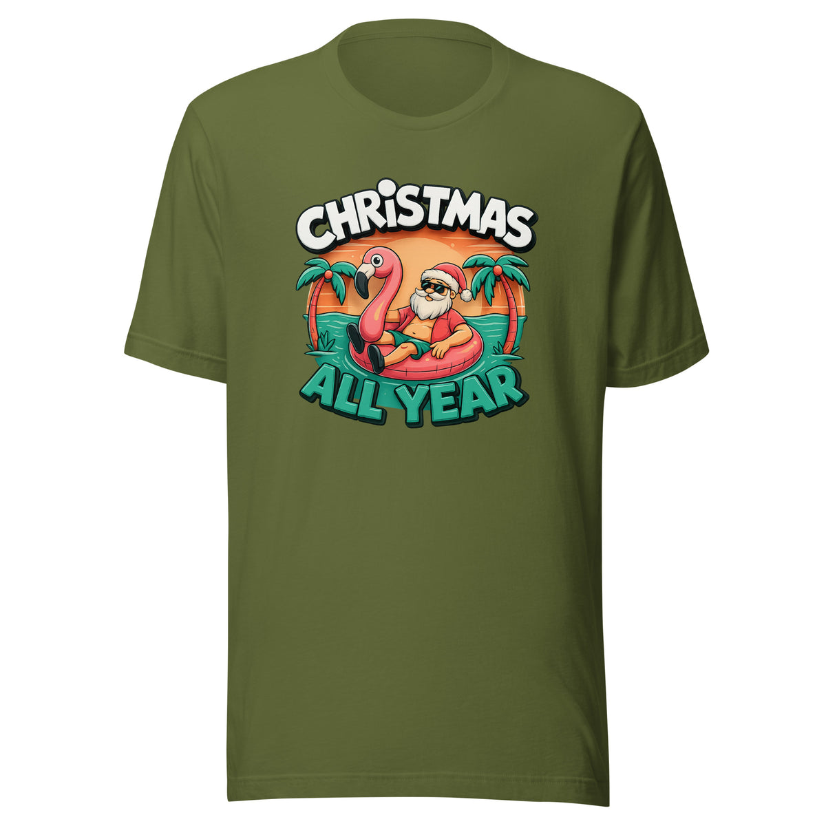 Christmas All Year – Unisex T-Shirt – olivgrün, Vorderansicht