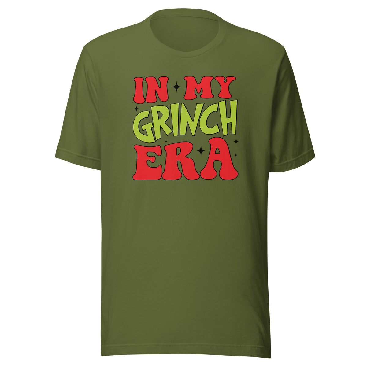 In My Grinch Era – Lustiges Weihnachtsshirt – olivgrün, Vorderansicht