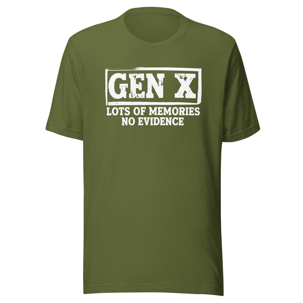 Gen X – Lots of Memories, No Evidence – Unisex T-Shirt – olivgrün, Vorderansicht