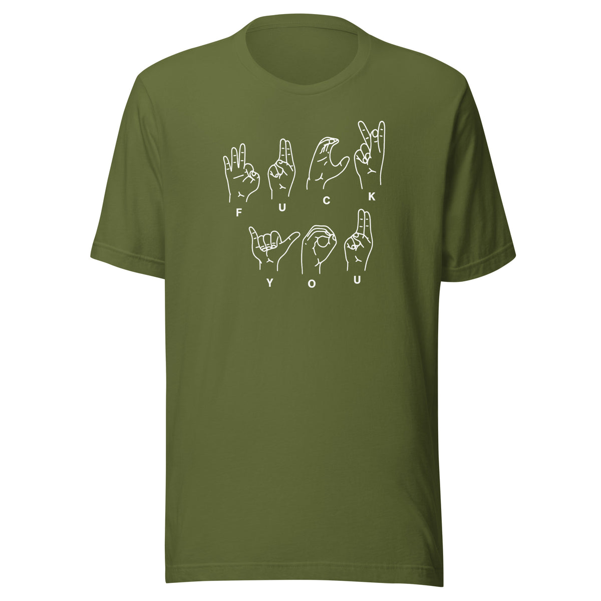 Fuck You Handsign Unisex T-Shirt – olivgrün, Vorderansicht