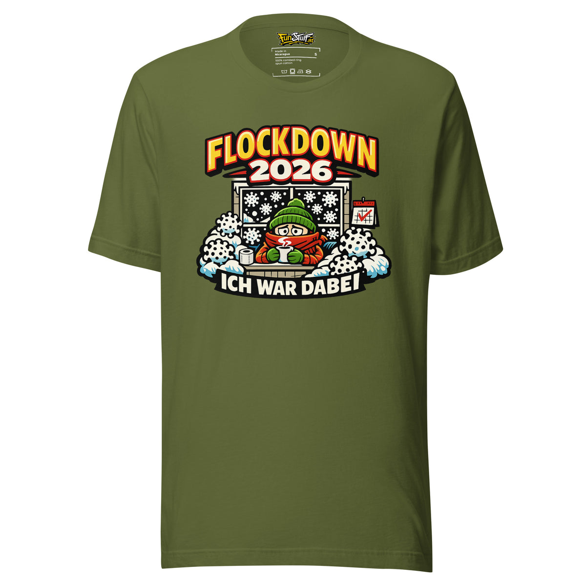 Flockdown 2026 – Ich war dabei – Unisex T-Shirt – olivgrün, Vorderansicht