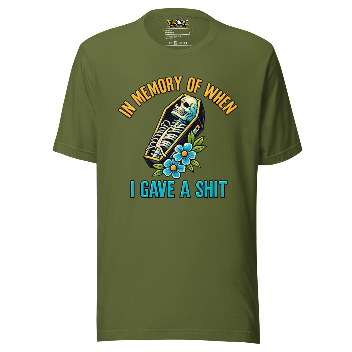 In Memory of When I Gave a Shit – Unisex T-Shirt – olivgrün, Vorderansicht