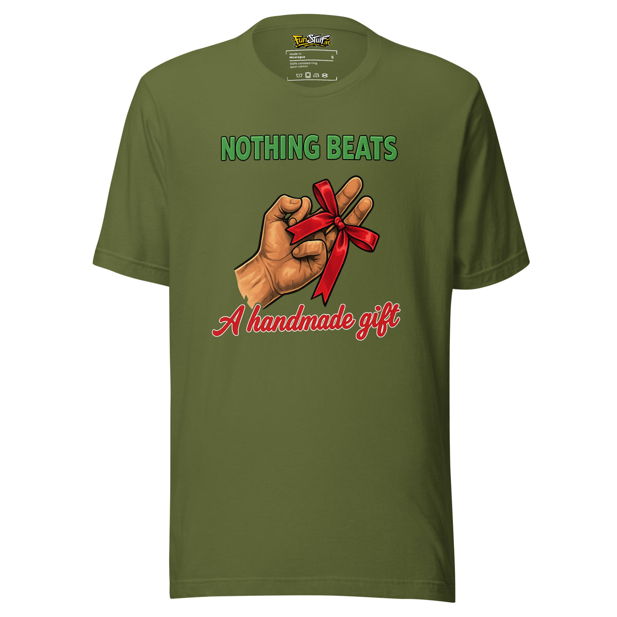 Nothing Beats a Handmade Gift – Unisex T-Shirt – olivgrün, Vorderansicht
