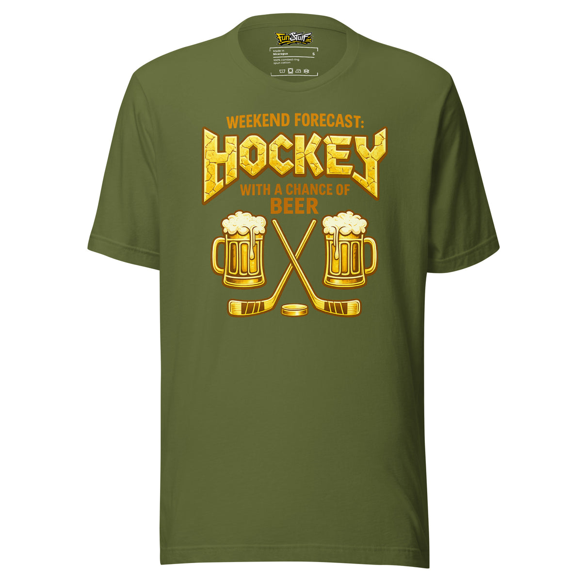 Weekend Forecast: Hockey with a Chance of Beer – Unisex T-Shirt – olivgrün, Vorderansicht