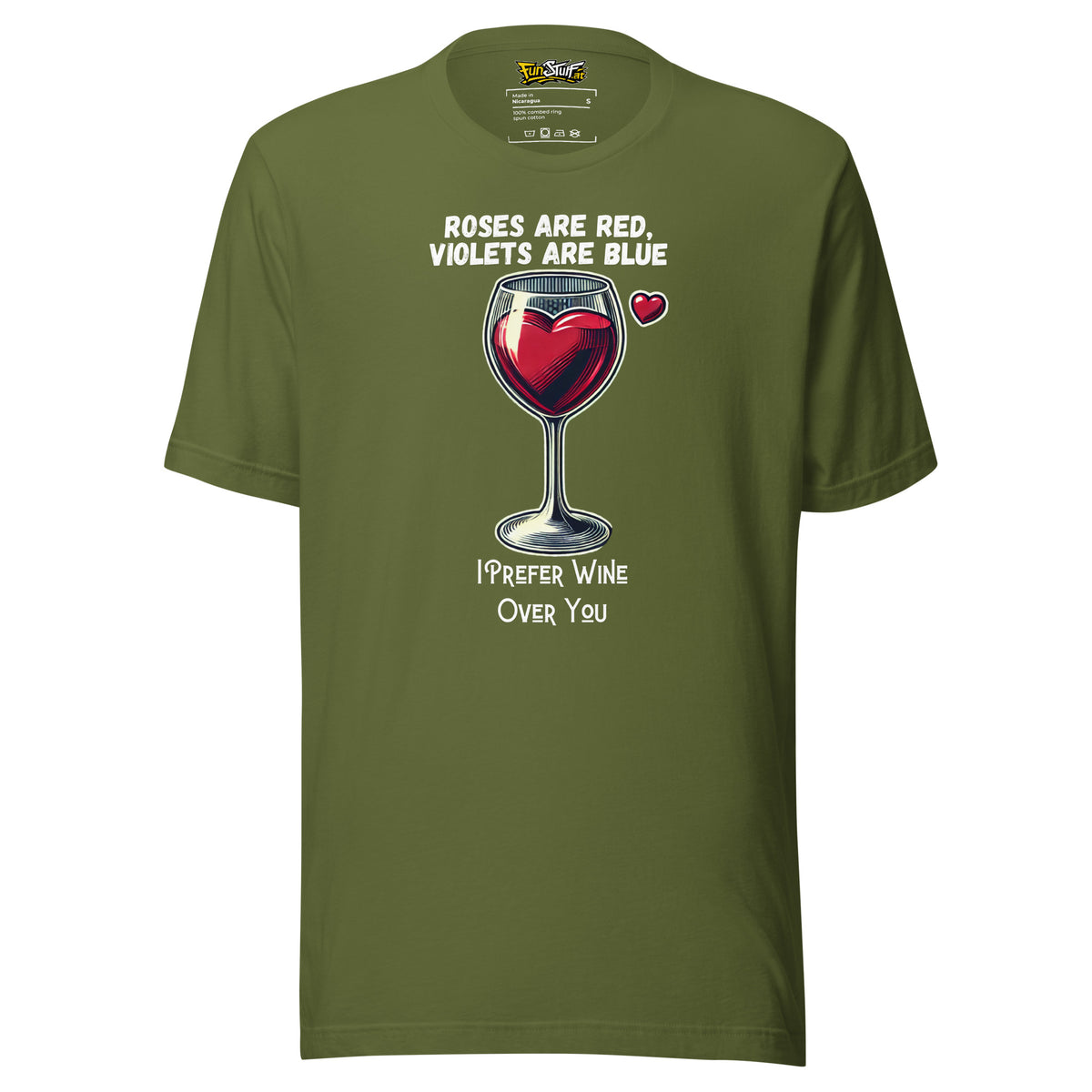 Roses Are Red – I Prefer Wine Over You – Unisex T-Shirt – olivgrün, Vorderansicht