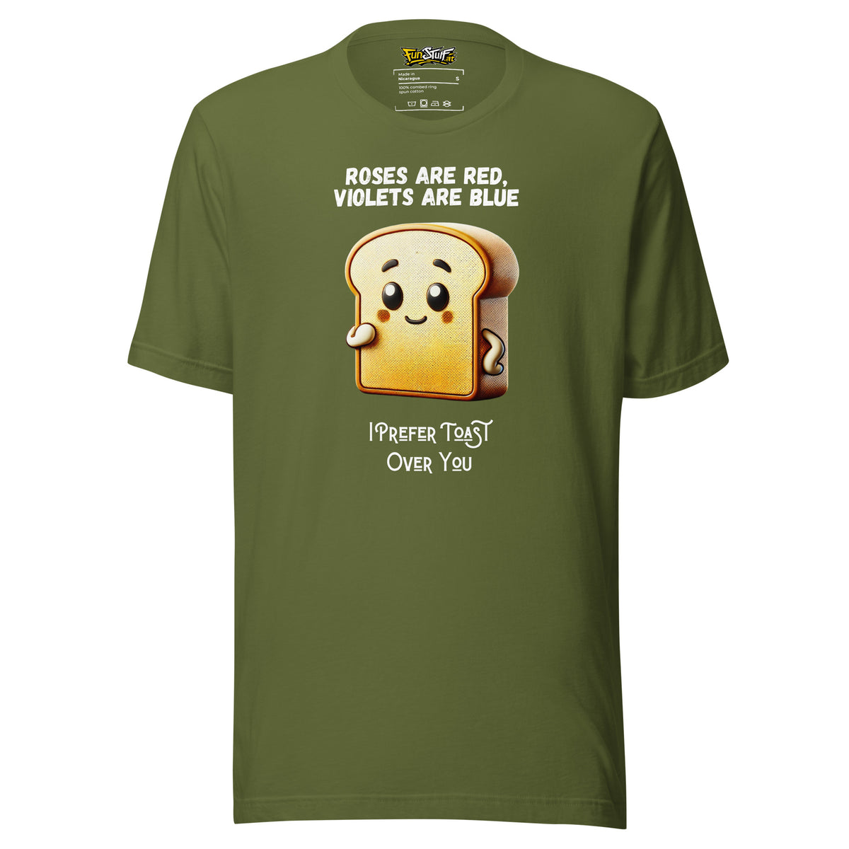 Roses Are Red – I Prefer Toast Over You – Unisex T-Shirt – olivgrün, Vorderansicht