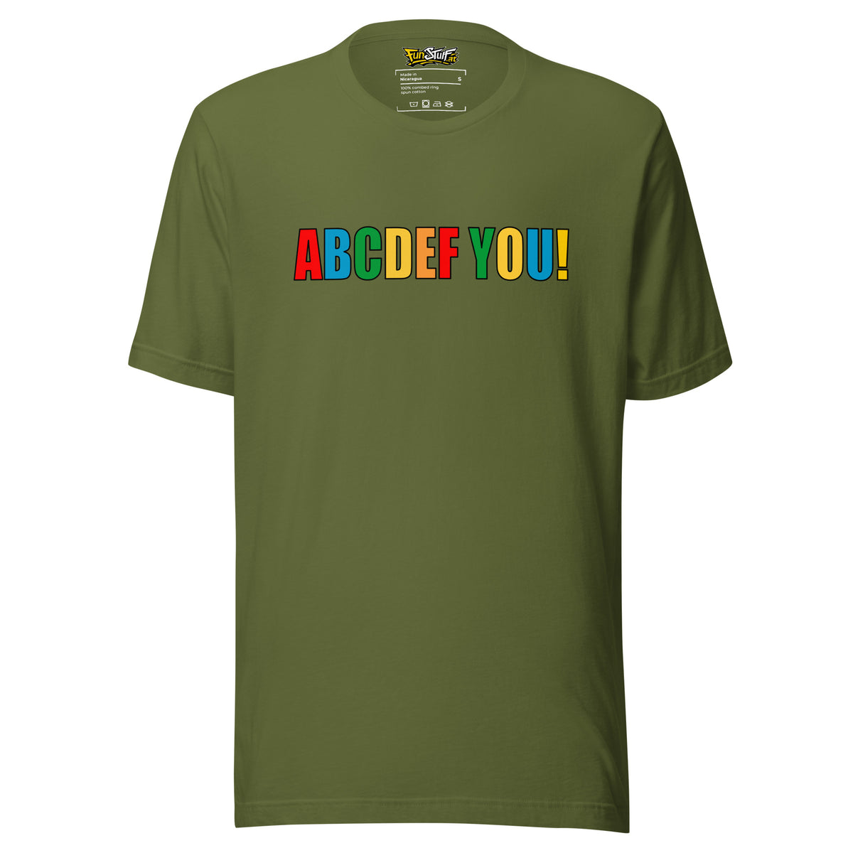 ABCDEF YOU! – Unisex T-Shirt – olivgrün, Vorderansicht