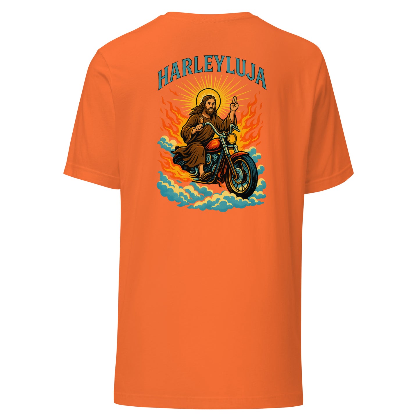 Harleyluja – Jesus fährt Chopper – Backprint T-Shirt