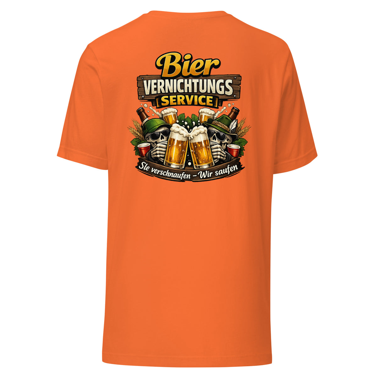 Bier Vernichtungs Service – Backprint Unisex T-Shirt – orange, Rückansicht