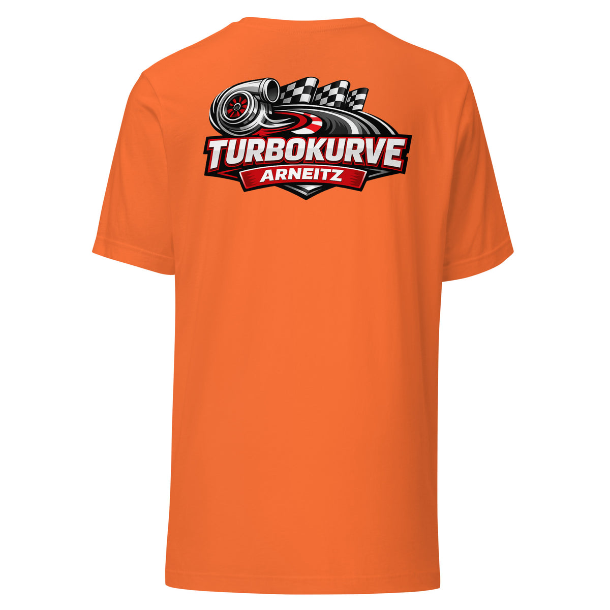 Turbokurve Arneitz – Backprint Unisex T-Shirt – orange, Rückansicht