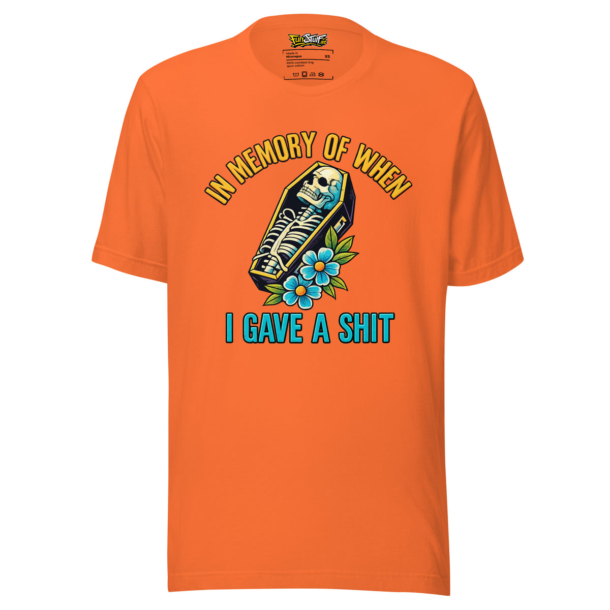 In Memory of When I Gave a Shit – Unisex T-Shirt – orange, Vorderansicht