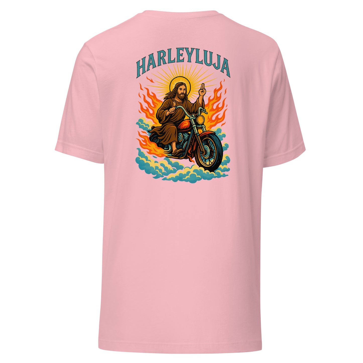Harleyluja – Jesus fährt Chopper – Backprint T-Shirt