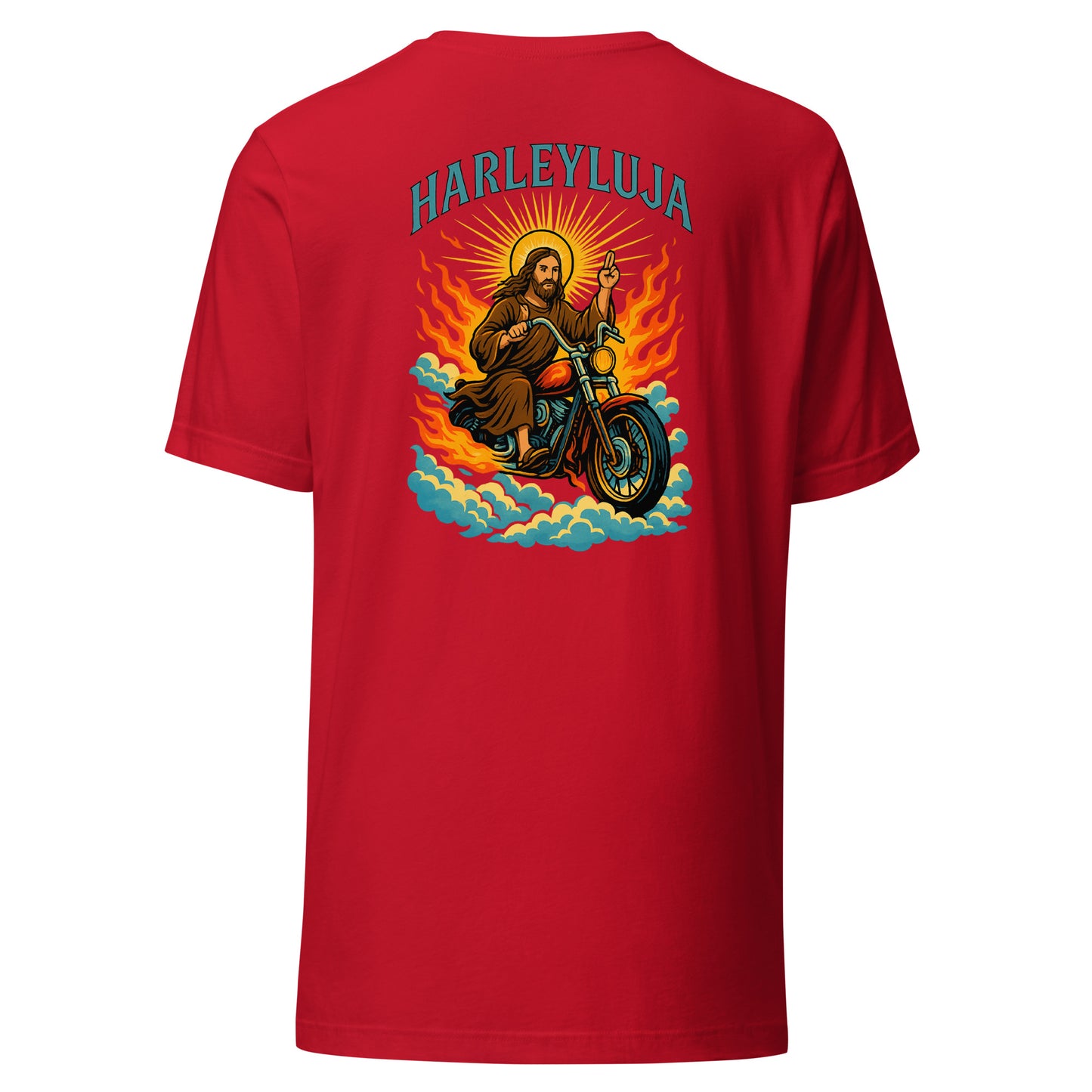 Harleyluja – Jesus fährt Chopper – Backprint T-Shirt