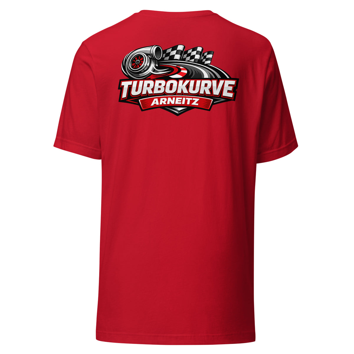 Turbokurve Arneitz – Backprint Unisex T-Shirt – rot, Rückansicht