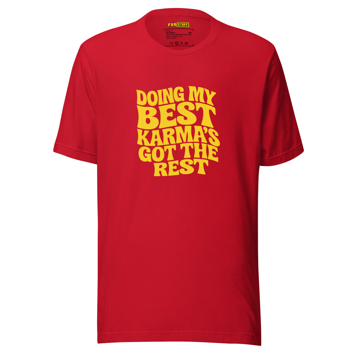 Doing my best – Karma’s got the rest – Unisex T-Shirt – rot, Vorderansicht