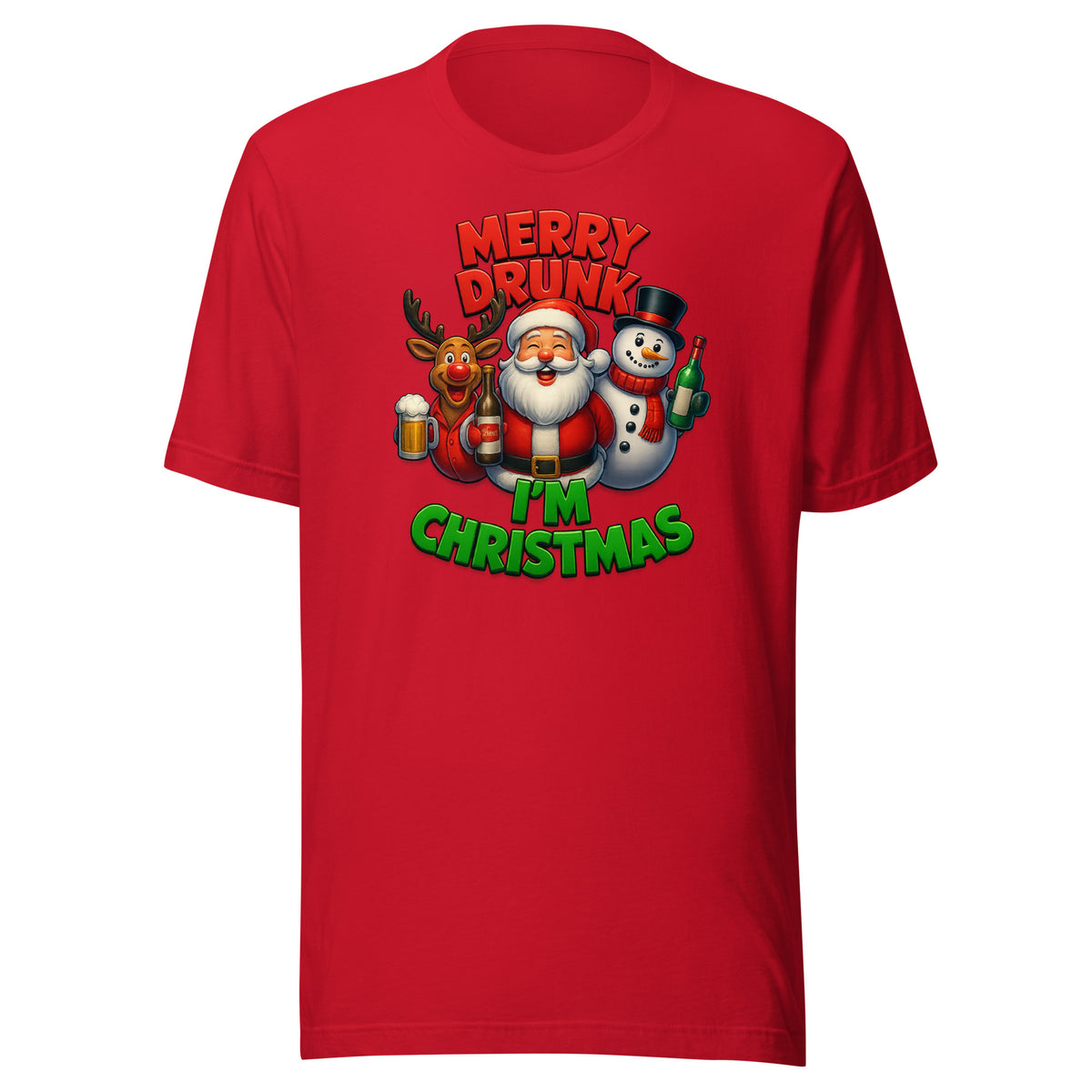 Merry Drunk I’m Christmas – Unisex T-Shirt – rot, Vorderansicht