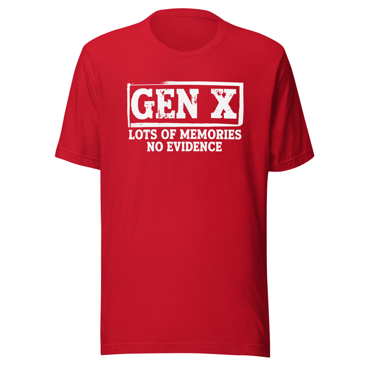 Gen X – Lots of Memories, No Evidence – Unisex T-Shirt – rot, Vorderansicht