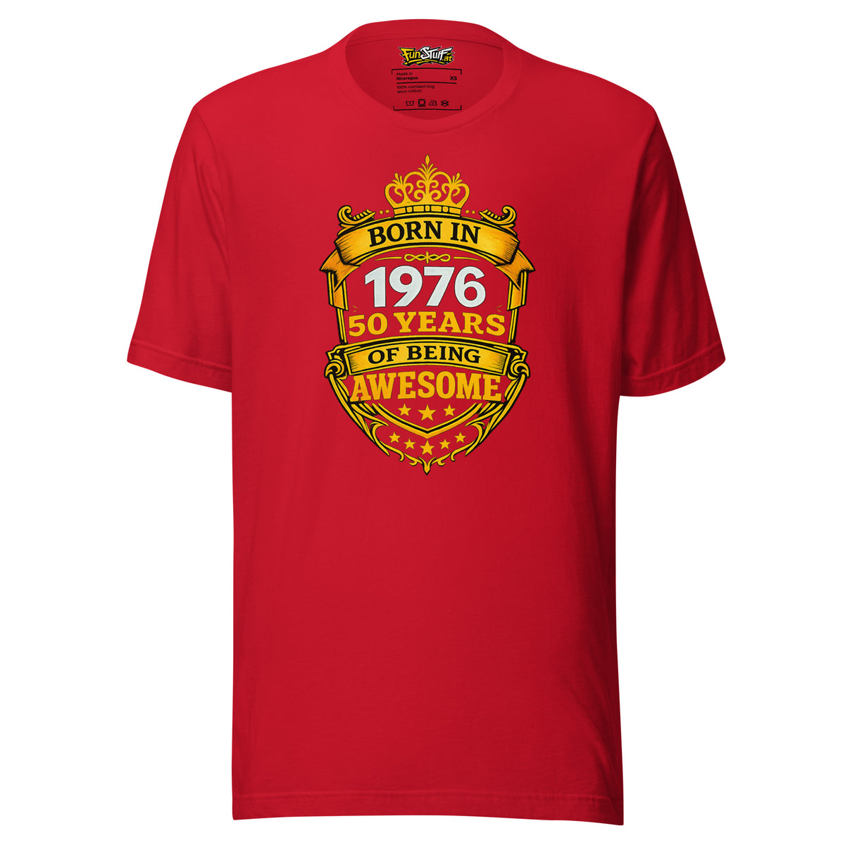 Born in 1976 – 50 Years of Being Awesome – Unisex T-Shirt – rot, Vorderansicht
