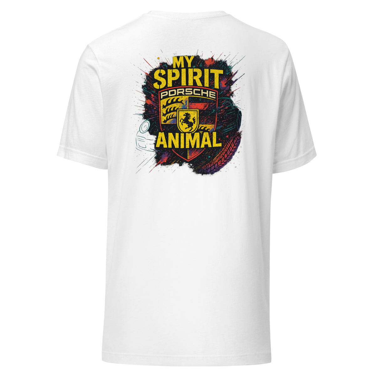 Spirit Animal Porsche – Shirt – Backprint – weiß, Rückansicht