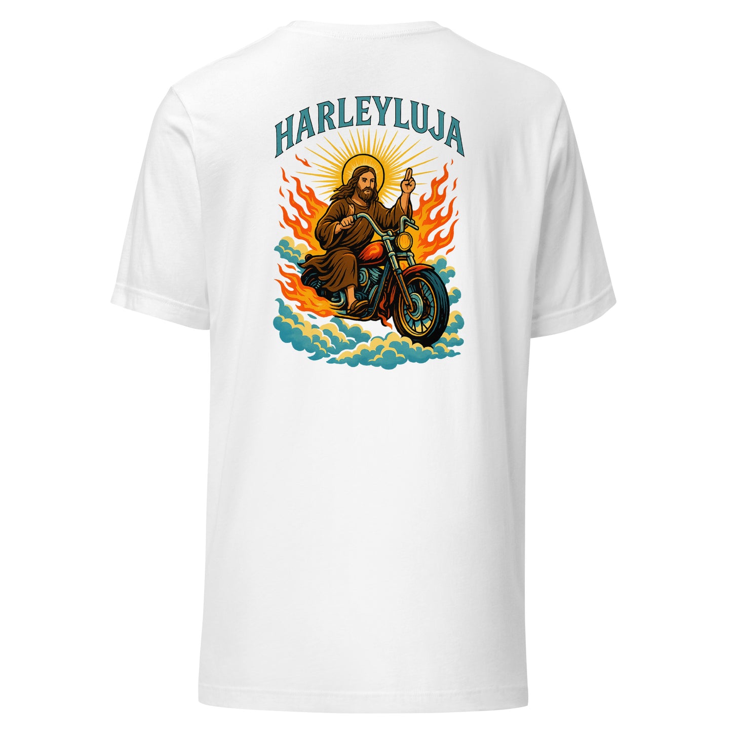 Harleyluja – Jesus fährt Chopper – Backprint T-Shirt
