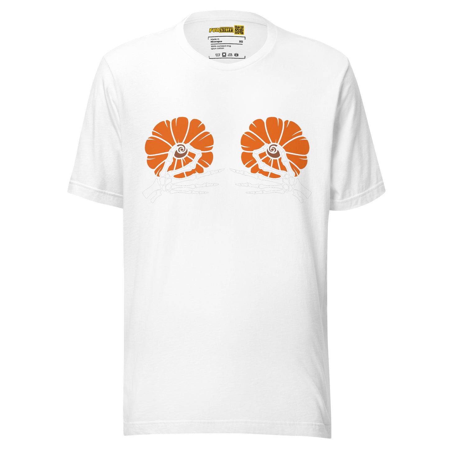 Pumpkin Boobs 2.0 – Halloween Shirt mit Skelett-Händen