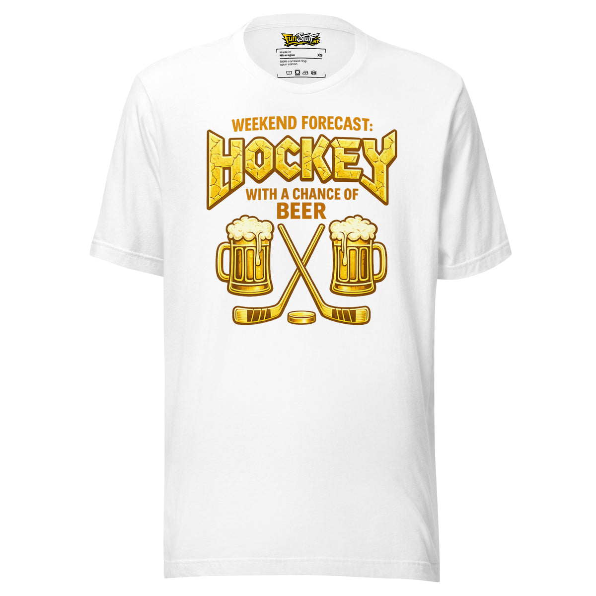 Weekend Forecast: Hockey with a Chance of Beer – Unisex T-Shirt – weiß, Vorderansicht