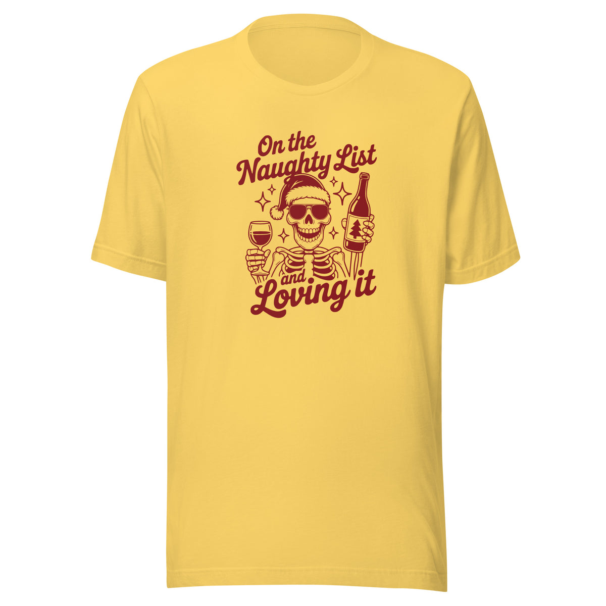 On the Naughty List and Loving It – Unisex T-Shirt – gelb, Vorderansicht