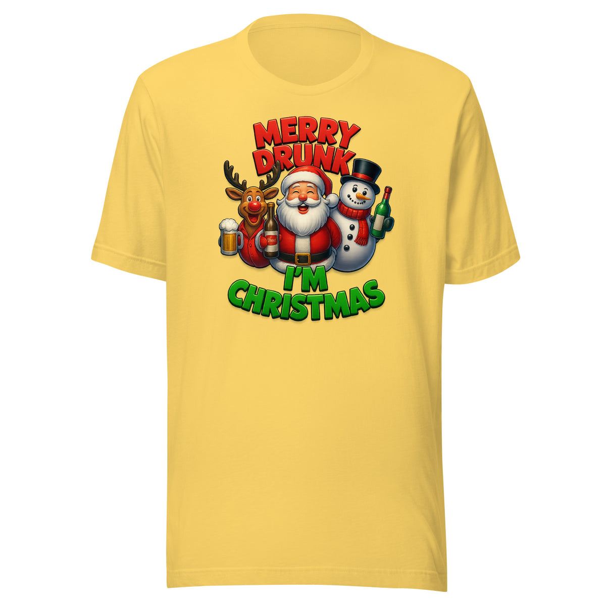 Merry Drunk I’m Christmas – Unisex T-Shirt – gelb, Vorderansicht
