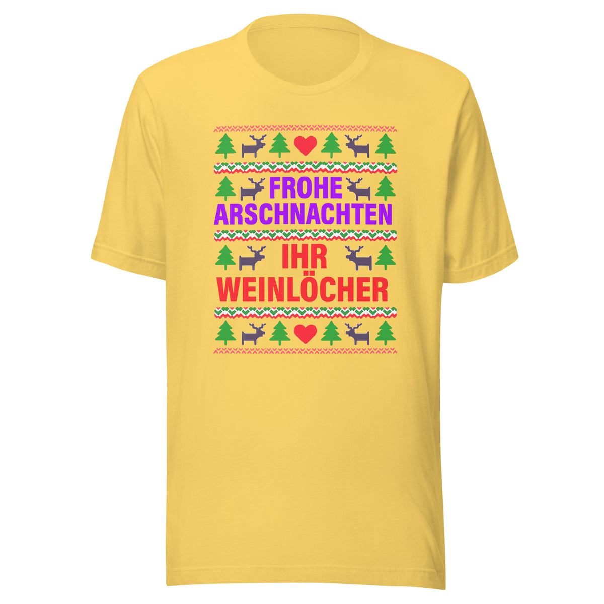 Frohe Arschnachten – Unisex T-Shirt – gelb, Vorderansicht