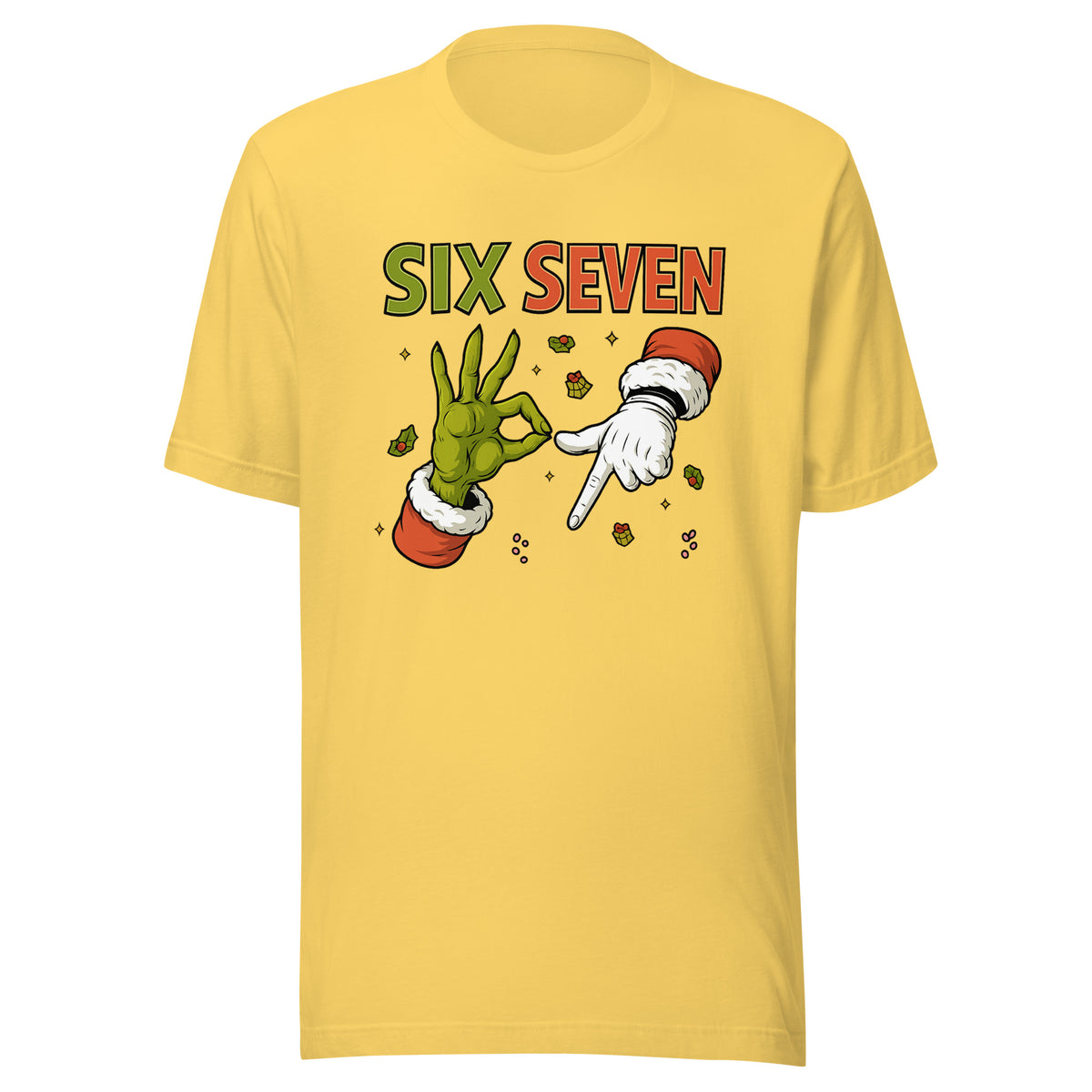 Six Seven – Christmas Meme Edition – Unisex T-Shirt – gelb, Vorderansicht