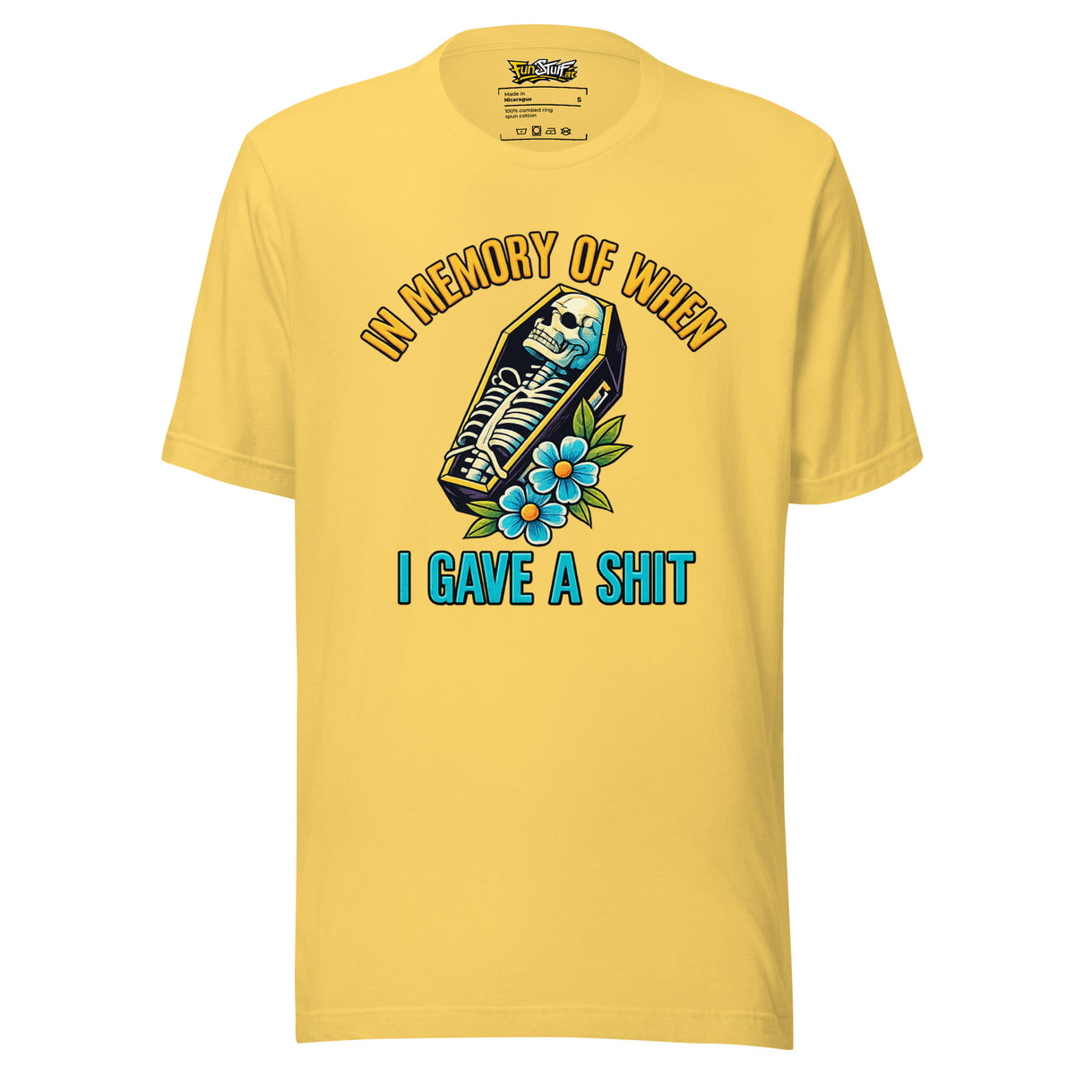 In Memory of When I Gave a Shit – Unisex T-Shirt – gelb, Vorderansicht
