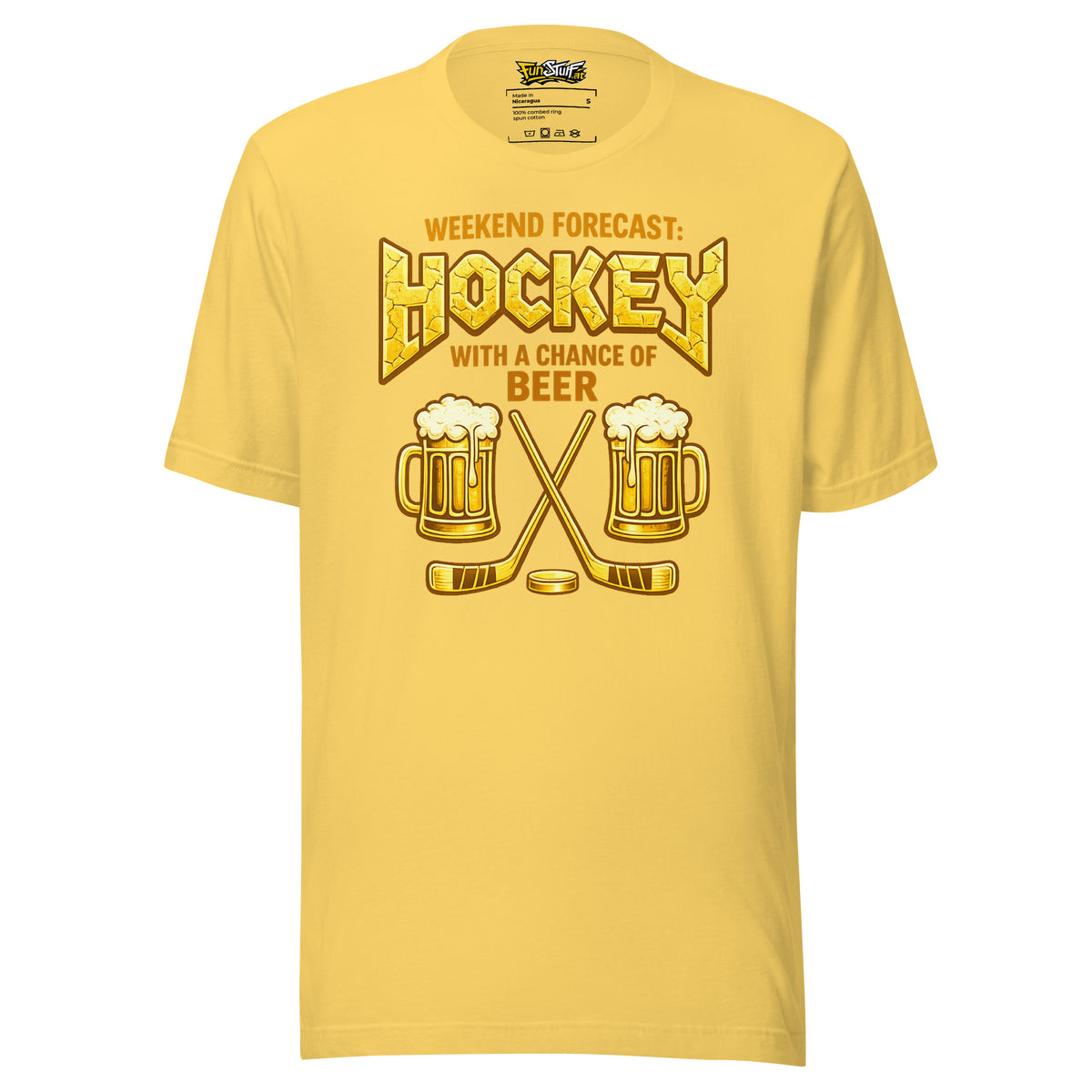 Weekend Forecast: Hockey with a Chance of Beer – Unisex T-Shirt – gelb, Vorderansicht