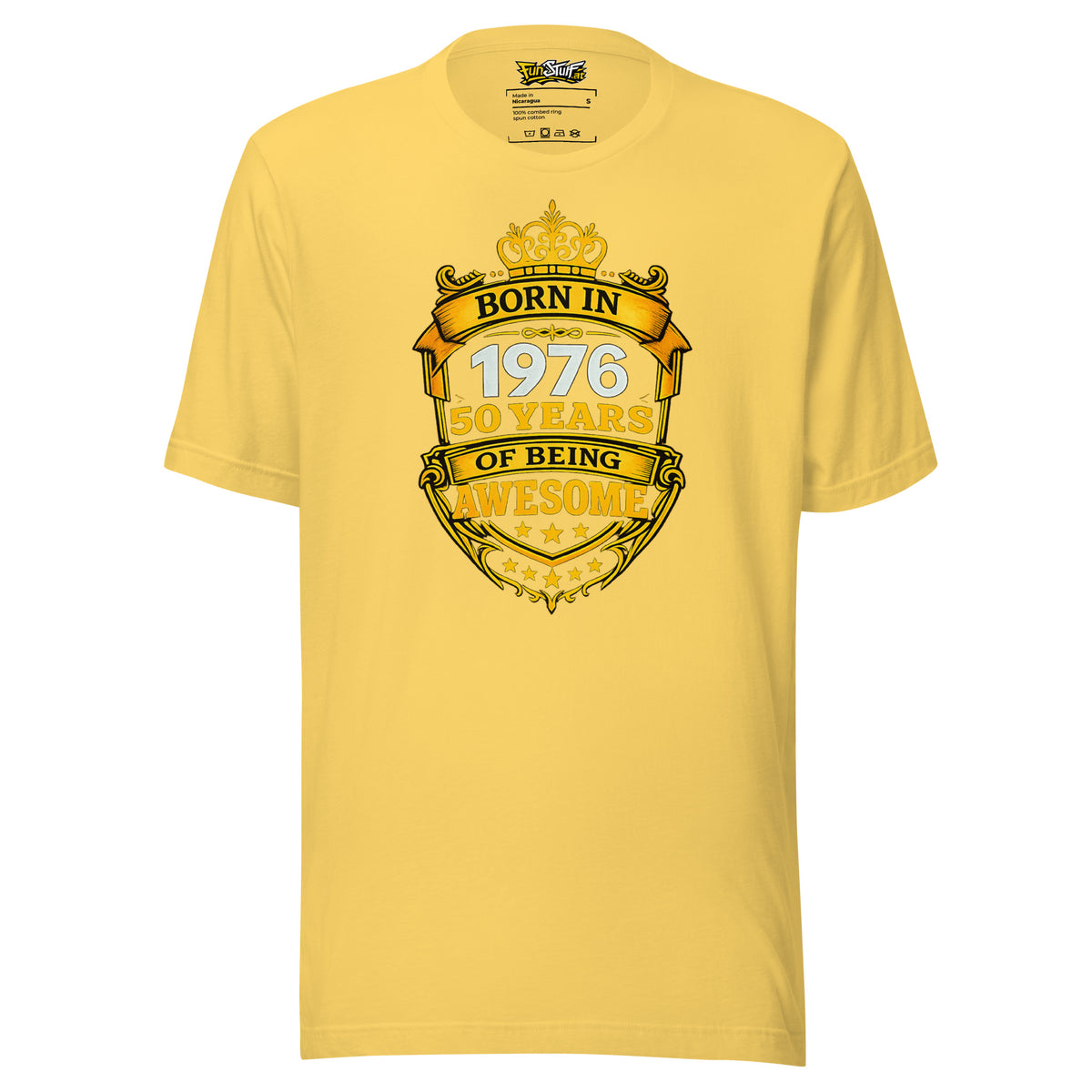 Born in 1976 – 50 Years of Being Awesome – Unisex T-Shirt – gelb, Vorderansicht