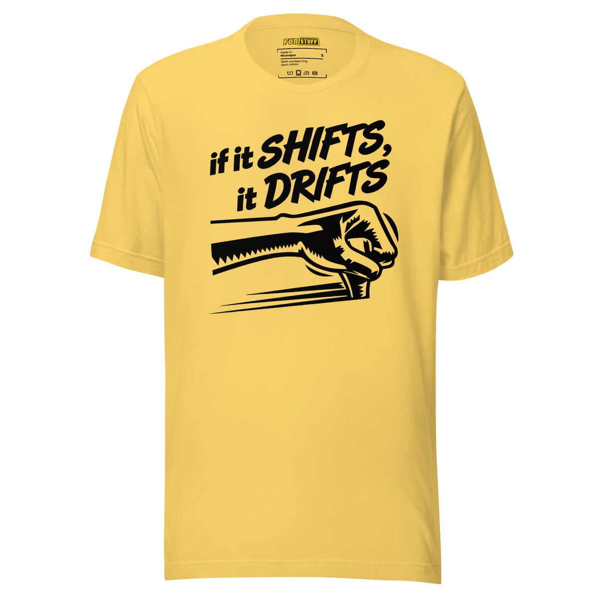 If It Shifts It Drifts Unisex-T-Shirt – gelb, Vorderansicht